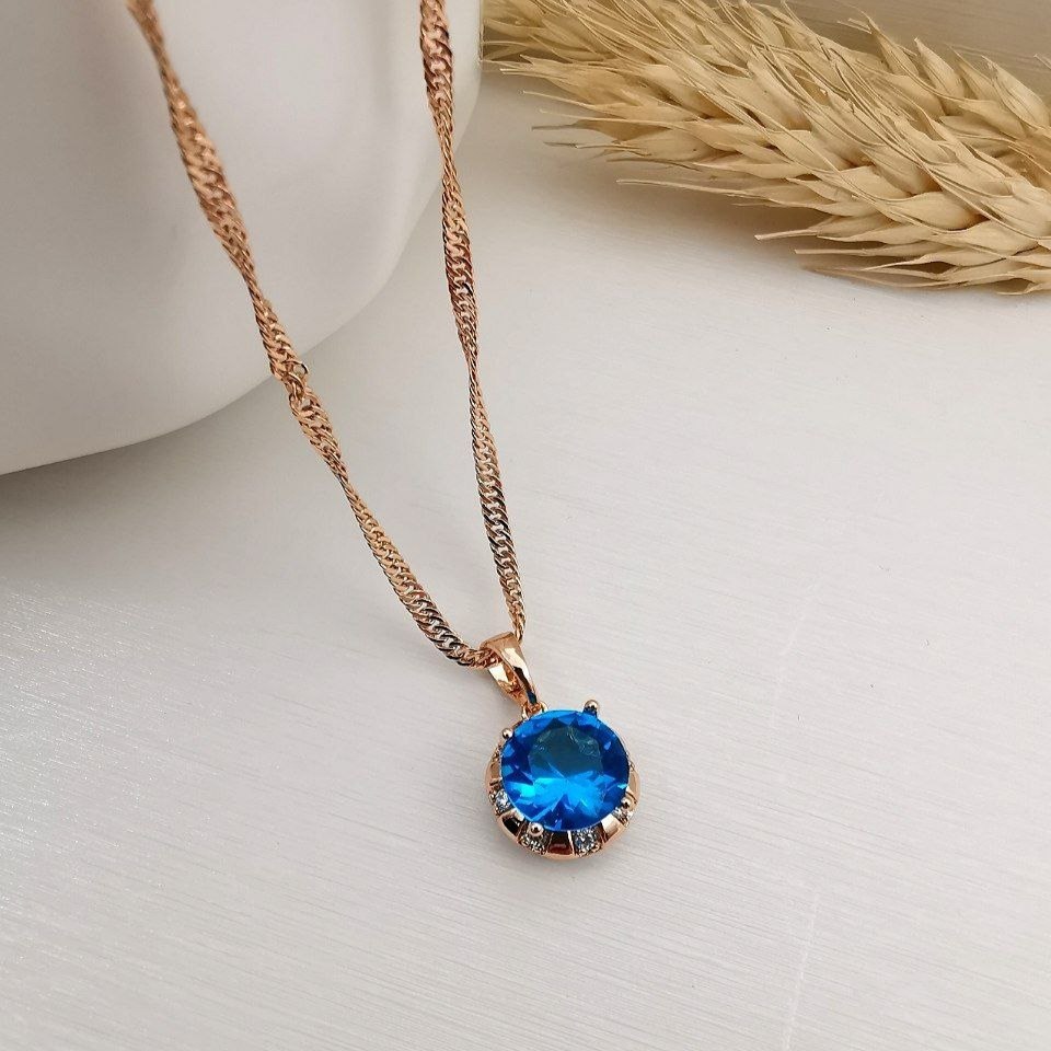 پلاک زنانه ژوپینگ مدل نگین آبی کد B1238